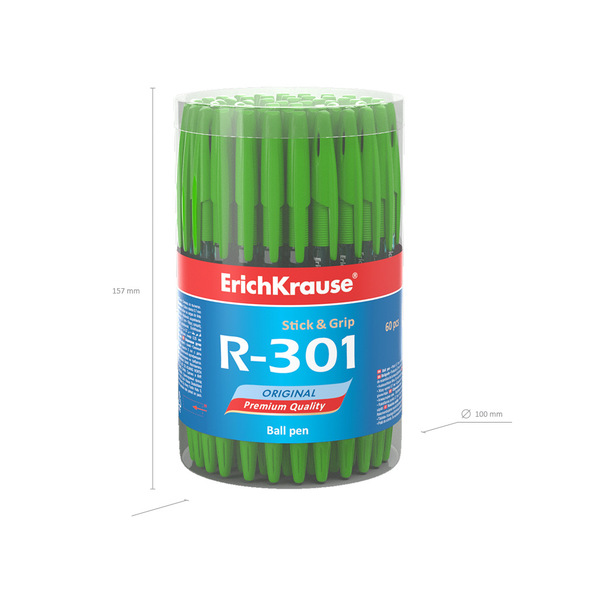 Ручка шариковая 0,7 мм ErichKrause® R-301 Original Stick&Grip цвет чернил зеленый 