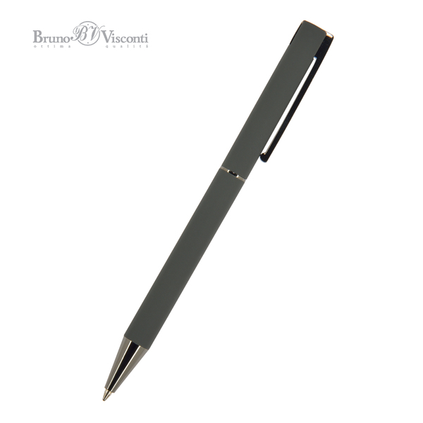 Ручка "BERGAMO" в метал. футляре PREMIUM 0,7 ММ, СИНЯЯ (корпус серый, футляр серебряный)