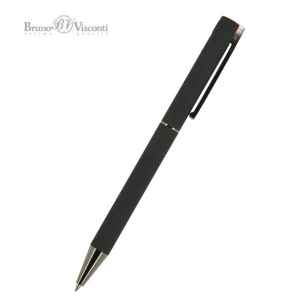 Ручка "BERGAMO" в метал. футляре PREMIUM 0,7 ММ, СИНЯЯ (корпус черный, футляр серебряный)