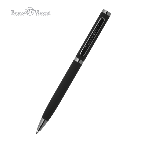Ручка "FIRENZE" в метал. футляре PREMIUM 1.00 ММ, СИНЯЯ (корпус черный, футляр серебряный)