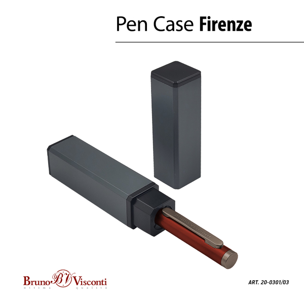 Ручка "FIRENZE" в тубусе прямоугольной формы 1.00 ММ, СИНЯЯ (корпус красный, футляр серый)