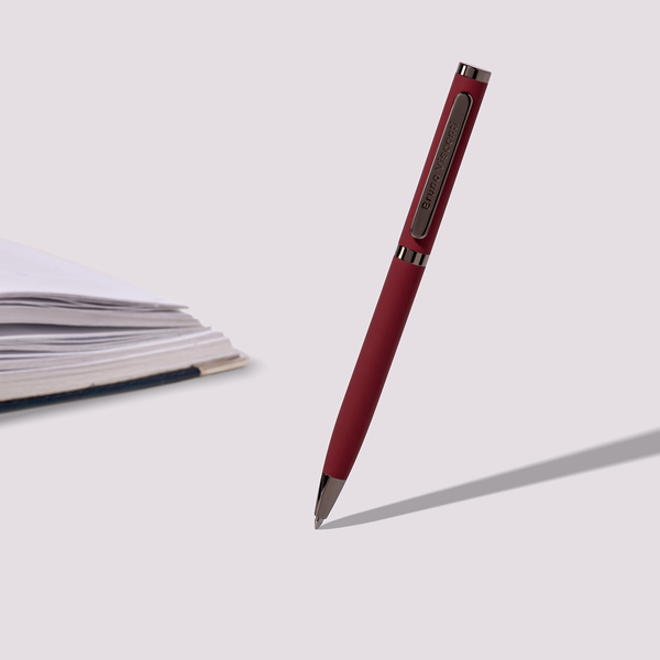 Ручка "FIRENZE" в тубусе прямоугольной формы 1.00 ММ, СИНЯЯ (корпус красный, футляр серый)