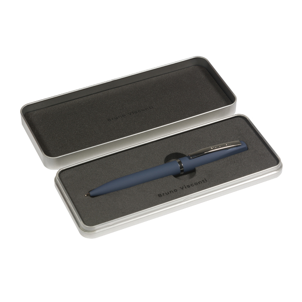 Ручка "PORTOFINO" в метал. футляре PREMIUM 1,0 ММ, СИНЯЯ (корпус синий, футляр серебряный)