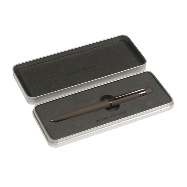 Ручка "VERONA" в метал. футляре PREMIUM 1.0 ММ, СИНЯЯ (корпус коричневый, футляр серебряный)