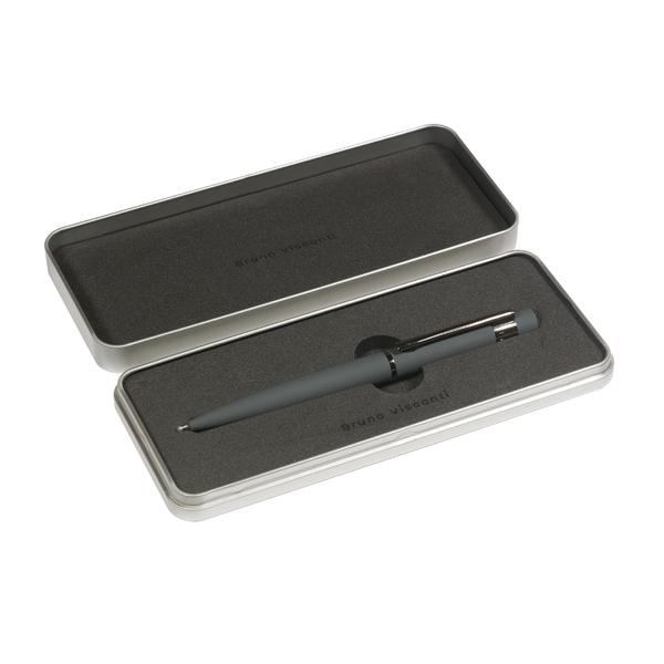 Ручка "VERONA" в метал. футляре PREMIUM 1.0 ММ, СИНЯЯ (корпус серый, футляр серебряный)