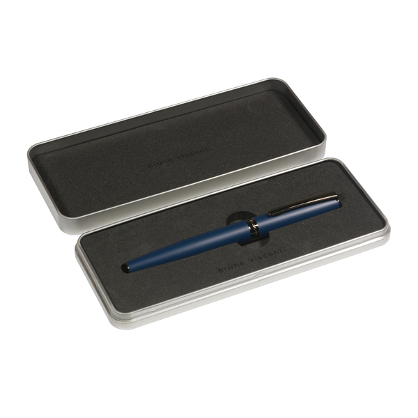 Ручка-роллер "SORRENTO" в метал. футляре PREMIUM 0,7 ММ, СИНЯЯ (корпус синий, футляр серебр)
