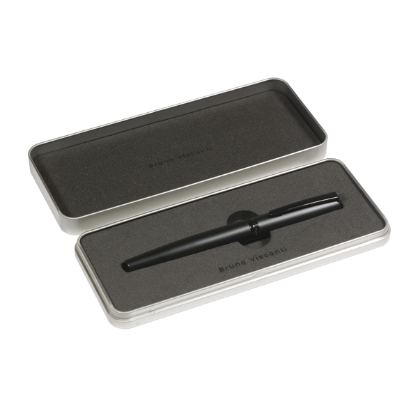 Ручка-роллер "SORRENTO" в метал. футляре PREMIUM 0,7 ММ, СИНЯЯ (корпус черный, футляр серебр)