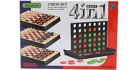 Шахматы, шашки, нарды, Пятнашки "Рыжий кот" 3х17х12 см, 4в1 Пластик (в коробке)