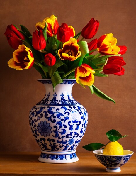 Картина по номерам на подрамнике 30*40 "Натюрморт с тюльпанами и лимоном" Холст + Краски 20 цв.