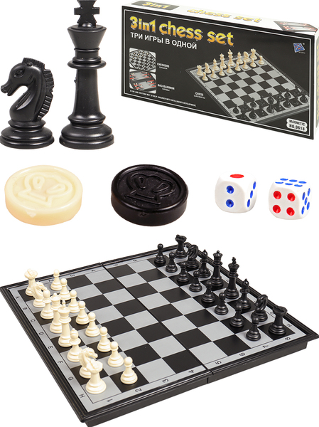 Шахматы, шашки, нарды "Рыжий кот" 30 х 30см, 3в1 ПЛАСТИК на Магните (в коробке) +6