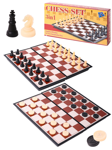 Шахматы, шашки, Шабел "Рыжий кот" 3в1 Пластик на магните (в коробке)