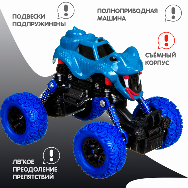 Джип 4WD на пружинной подвеске, Bondibon "Парк Техники", Инерц.(Pull back) пласт. цвет синий, вид мо