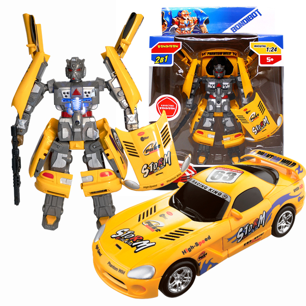 Трансформер 2в1 BONDIBOT Bondibon робот-автомобиль жёлтый, со светом и звуком, BOX 22x32x8,5 см, арт