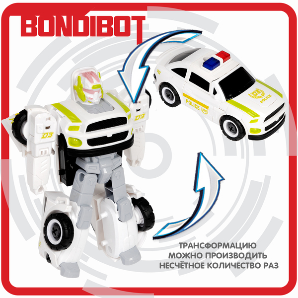 Трансформер-конструктор с отверткой, 2в1 BONDIBOT Bondibon, полиция, робот-автомобиль арт. M1478