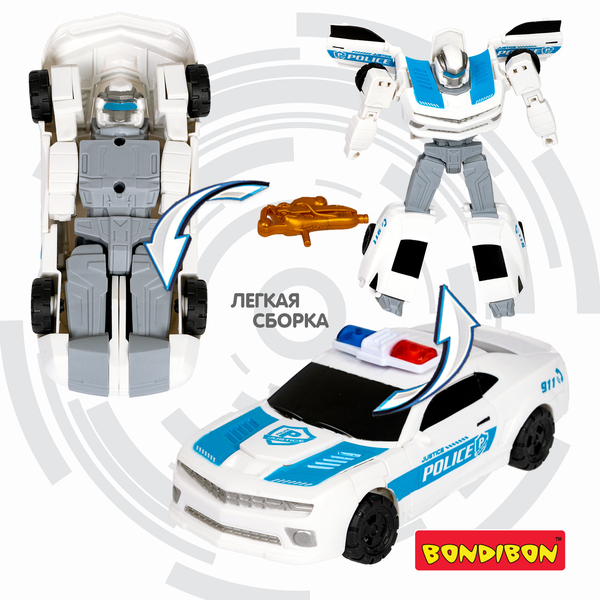 Трансформер 2в1 BONDIBOT Bondibon робот-автомобиль, белая полиция, BOX 20,5x24,5х9 см, арт. M7412-17