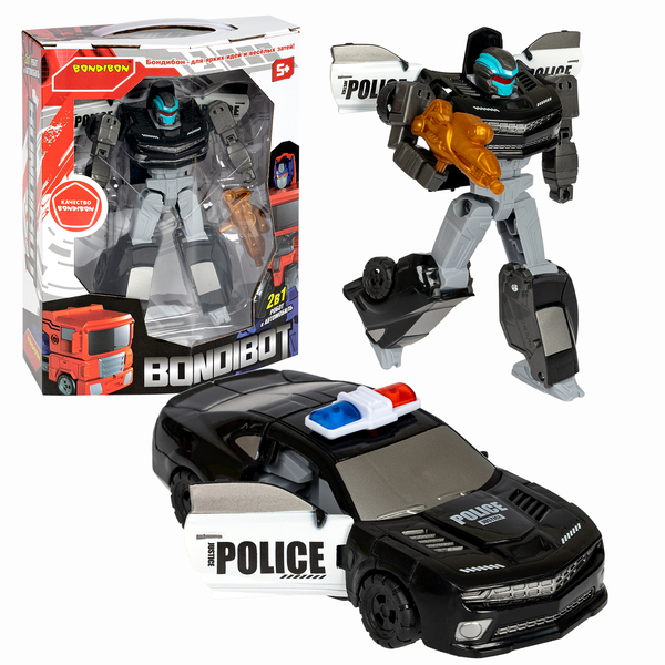 Трансформер 2в1 BONDIBOT Bondibon робот-автомобиль, чёрная полиция, BOX 20,5x24,5х9 см, арт. M7412-1