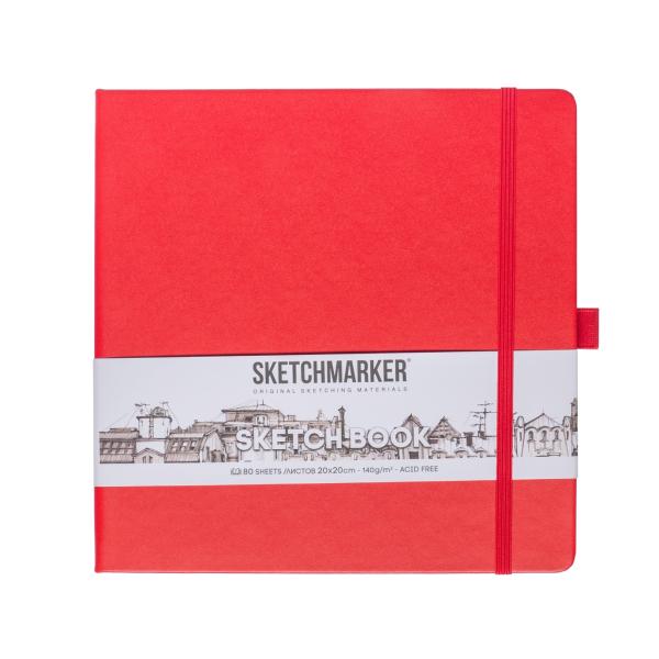 Блокнот для зарисовок Sketchmarker 140г/кв.м 20*20cм 80л твердая обложка Красный