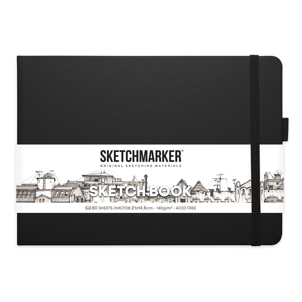 Блокнот для зарисовок Sketchmarker 140г/кв.м 21*14.8см 80л твердая обложка Черный пейзаж