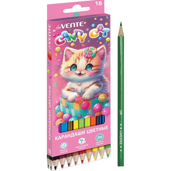 Карандаши 18 цв. "deVENTE. Candy Cat" ,2М, диаметр грифеля 2,8 мм, шестигранные, в картон.коробке