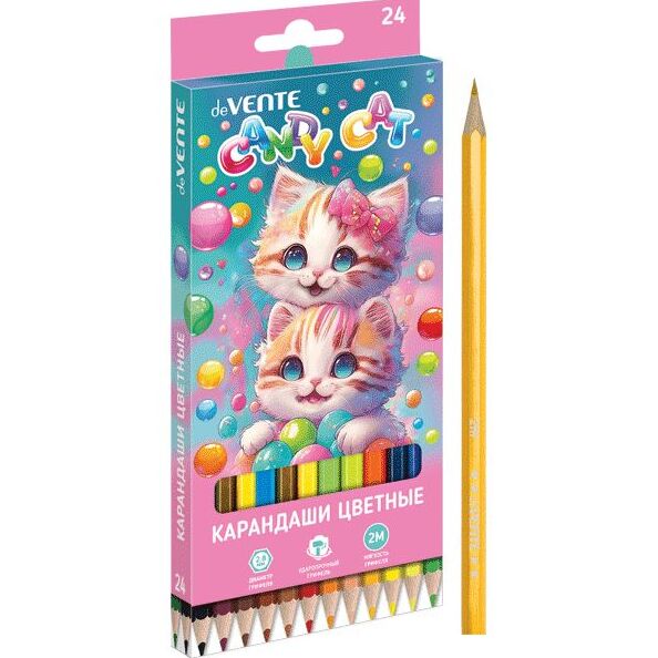 Карандаши 24 цв. "deVENTE. Candy Cat" ,2М, диаметр грифеля 2,8 мм, шестигранные, в картон.короб