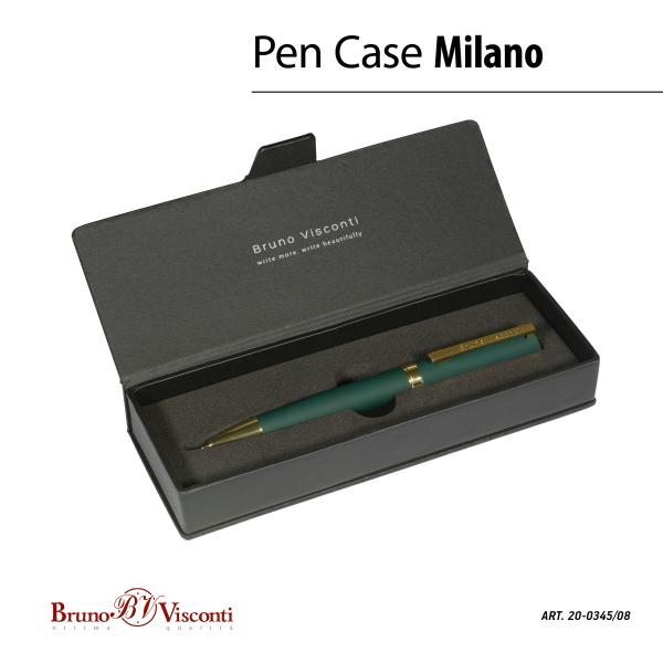 Ручка "MILANO" в футляре из экокожи 1.0 ММ, СИНЯЯ (корпус зеленый, футляр черный)