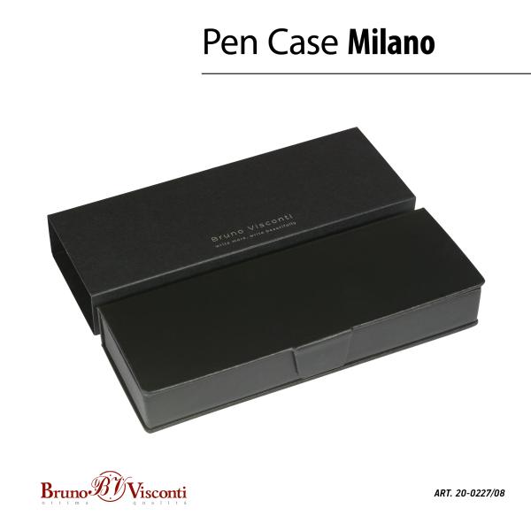 Ручка "MILANO" в футляре из экокожи 1.0 ММ, СИНЯЯ (корпус серый, футляр черный)