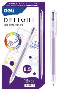 Ручка гелевая автомат. 0,5 мм Deli Deligh корп.прозрачный чернила фиолетов.
