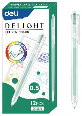 Ручка гелевая автомат. 0,5 мм Deli Delight корп.прозрачный чернила зелен.