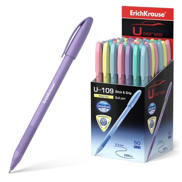 Ручка шариковая 1,0 мм ErichKrause® СИНЯЯ, U-109 Pastel Stick&Grip Ultra Glide Technology, 