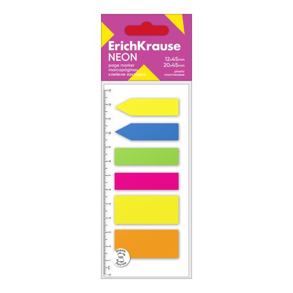 Закладки пластиковые ErichKrause Neon, 12х45 мм, 20x45 мм, 150 листов, 5 цветов