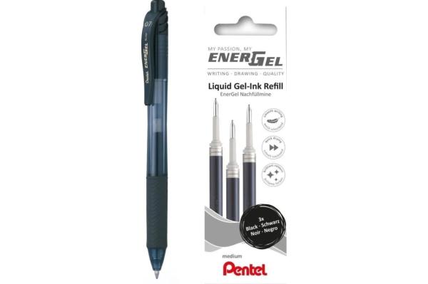 Набор стержней 3 шт. + ручка в подарок "Pentel" d 0.7 мм черные чернила цвет чернил: черный
