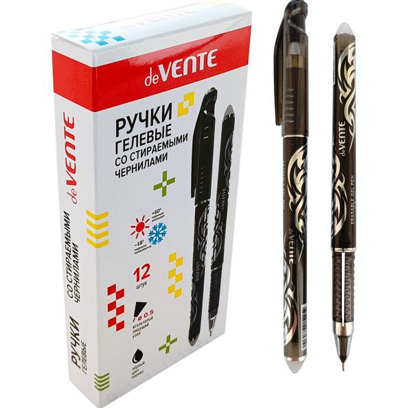 Ручка гелевая 0,5 мм стираемая "deVENTE. Energery" черная, полупрозрачный черный корпус с серебристы
