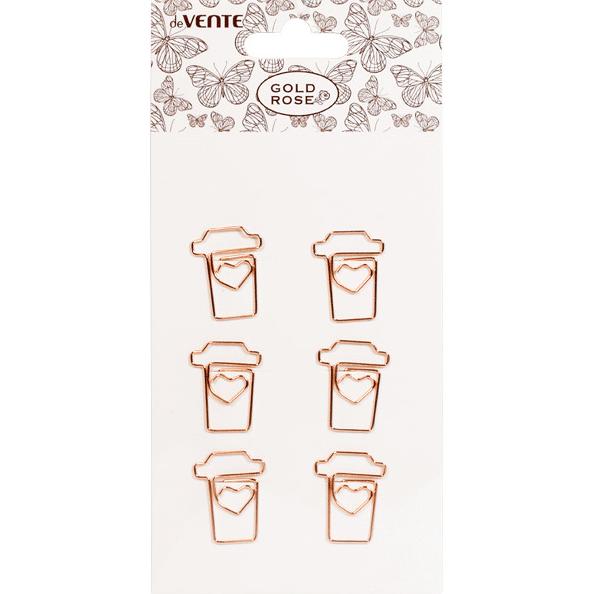 Скрепки металлические "deVENTE. Gold Rose. Coffee cup" розовое золото 23x30 мм, 6 шт в картонном бли