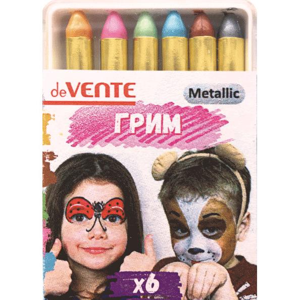 Мелки для грима лица и тела "deVENTE" 6 цветов металлик, в пластиковой упаковке с подвесом