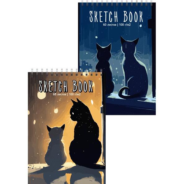 Скетчпад-перевертыш А5 (145x210 мм) 60 л. "deVENTE. Two Cats" блок офсет 100 г/м?, твердый переплет,