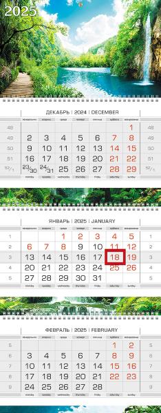Календарь 2025 3-х блоч. на 3-х гребнях ЛЮКС "Живописный уголок" 297х758мм Бумага Офсет 2-х цв. блок