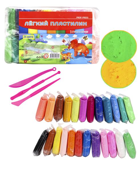 Лёгкий пластилин 24 цв. + 3 стека.