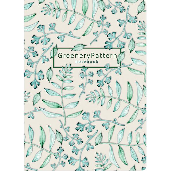 Блокнот А5 96 л. "Greenery Pattern" тв.переплет, печатный блок 70г/м2, обл. тв.лам.картон, резинка