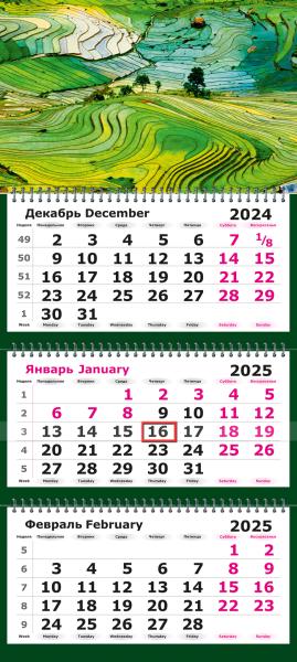 Календарь 2025 3-х блоч. "Рисовые террасы"