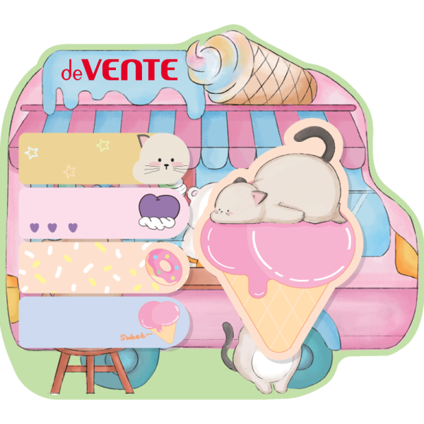 Набор бумага на л/п "deVENTE. Cat&Ice cream" 125x110 мм, размер заметок: 50x15 мм и 55x71 мм, 5x20 л