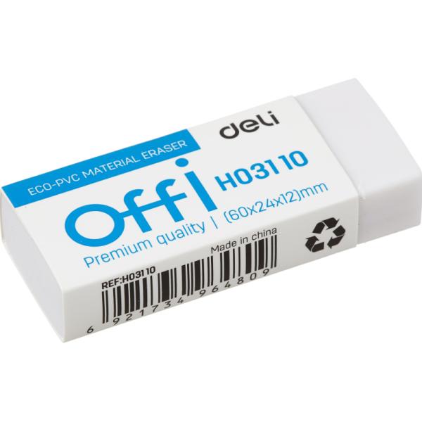 Ластик Deli Offi 60x24x12мм ПВХ белый индивидуальная картонная упаковка