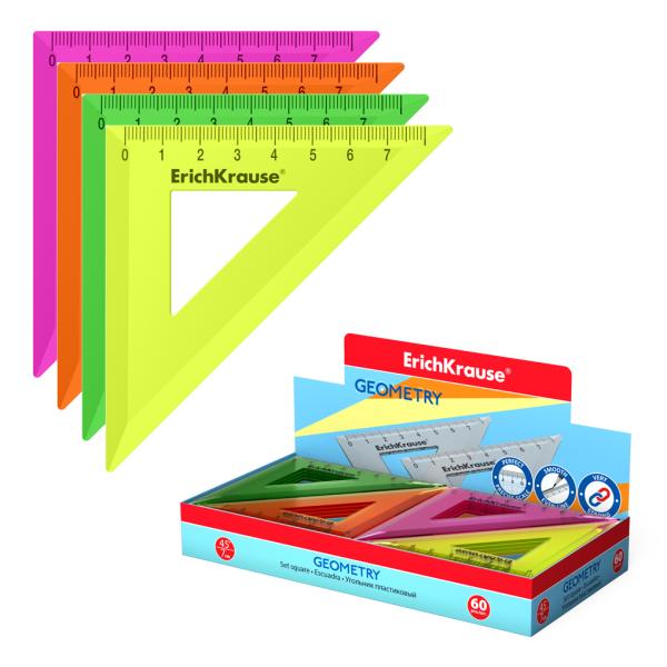 Угольник 45°/7см ErichKrause Neon Solid, пластиковый, ассорти (в коробке-дисплее по 60 шт)