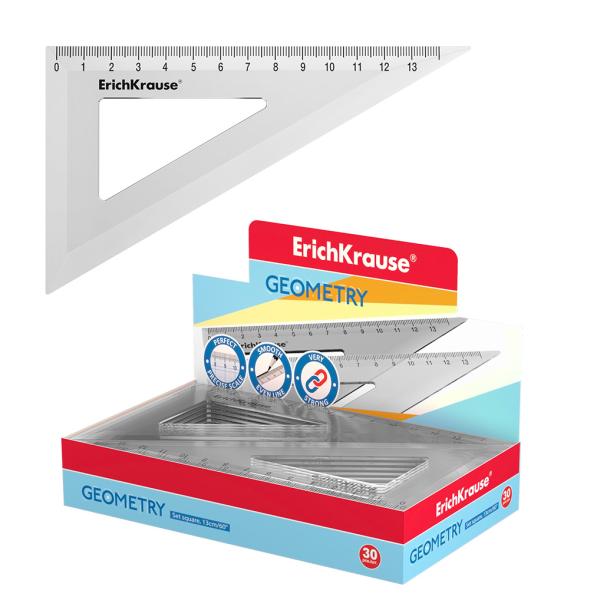 Угольник 60°/13 см ErichKrause Clear, пластиковый прозрачный (в коробке-дисплее по 30 шт)