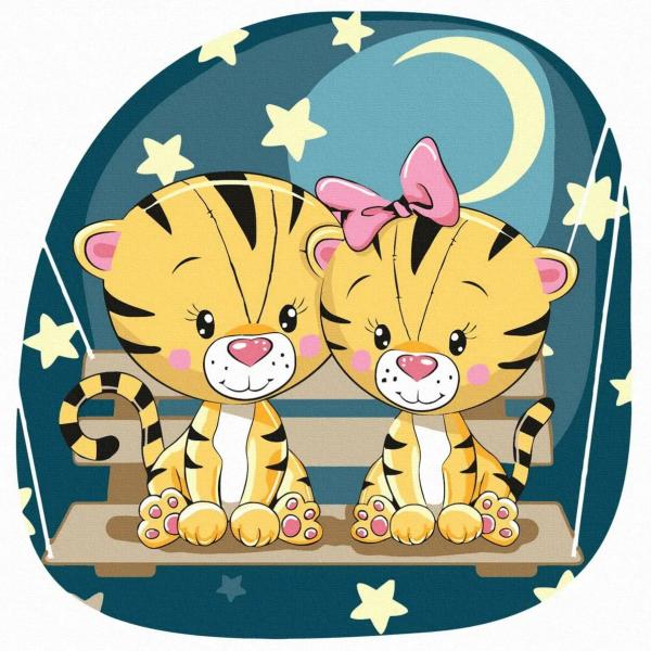 Картина по номерам 20*20 "ТИГРЯТА НА КАЧЕЛЯХ  (13 цветов) 1/60  В