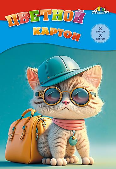 Картон А4 8 цв. 8 л. "Крутой котенок" папка