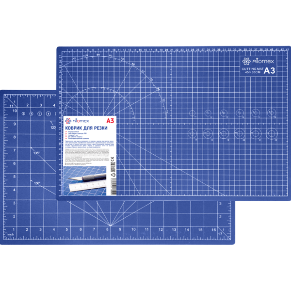 Коврик для резки A3 (45x30 см) "Attomex" непрорезаемый, толщина 2 мм, двухсторон, трехслойный, синий