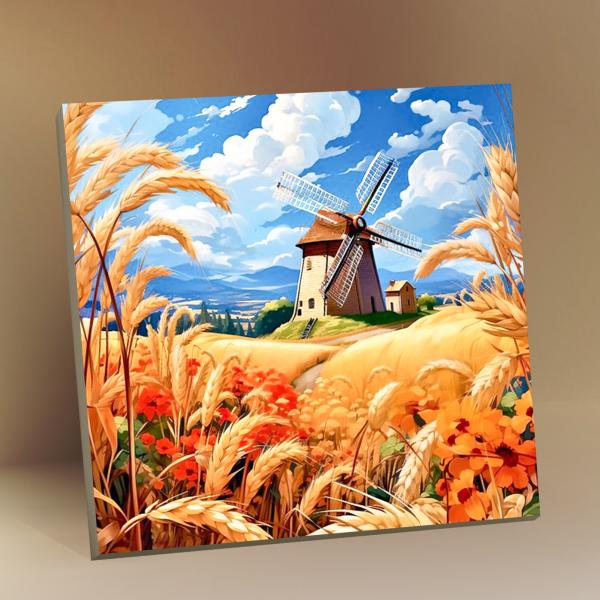Картина по номерам 30*30 с Поталью МЕЛЬНИЦА В ПШЕНИЧНОМ ПОЛЕ (27 цветов)