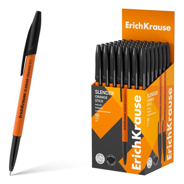 Ручка шариковая ErichKrause Slender Stick Orange 0.7, Super Glide Technology ЧЕРНАЯ