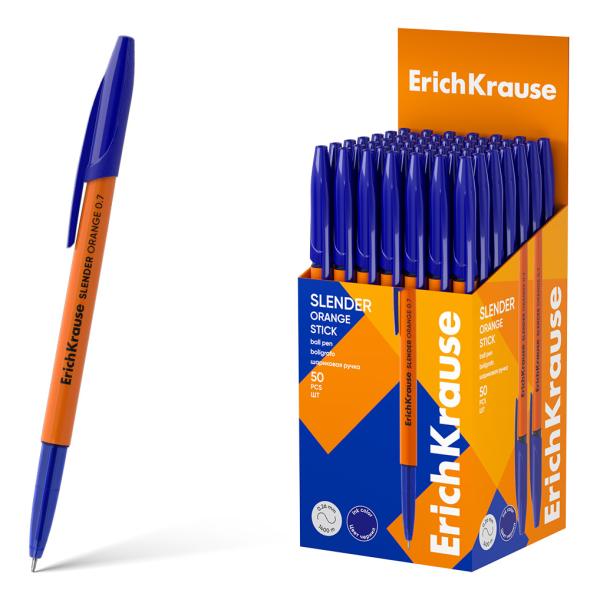 Ручка шариковая ErichKrause Slender Stick Orange 0.7, Super Glide Technology, цвет чернил синий (в к