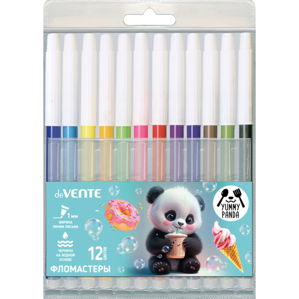 Фломастеры 12 цв. "deVENTE. Yummy Panda" с невентилируемым колпачком, в пластиковом блистере